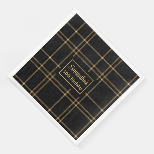 Verjaardag servetten Elegant Zwart Goud Monogram (Hoek)