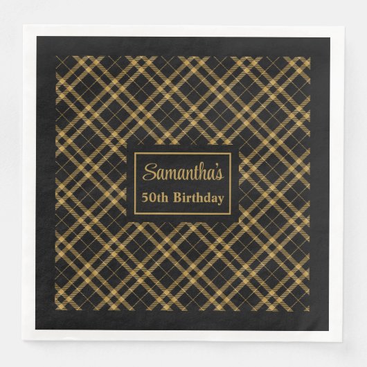 Verjaardag servetten Luxe Zwart Goud Custom Name (Voorkant)
