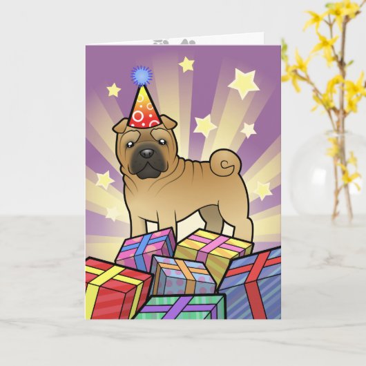 Verjaardag Shar Pei Kaart (Gele Bloem)