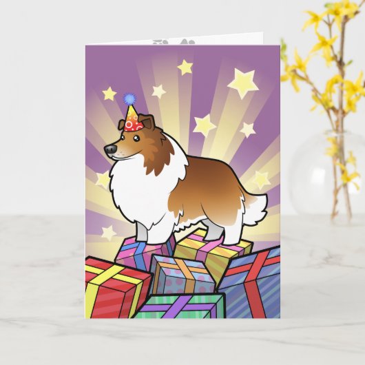 Verjaardag Shetland Sheepdog / Collie Kaart (Gele Bloem)