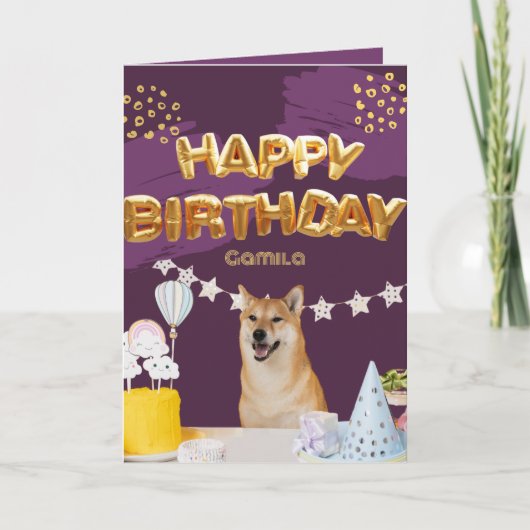 Verjaardag Shiba Inu Balloons Kaart (Voorkant)