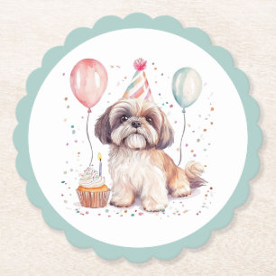 Verjaardag Shih Tzu Honden Cupcake Kartonnen Onderzetters