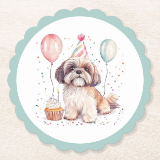 Verjaardag Shih Tzu Honden Cupcake Kartonnen Onderzetters