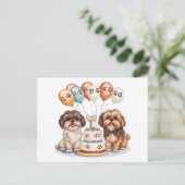 Verjaardag Shih Tzu Honden Verjaardagstaart Briefkaart (Staand voorkant)