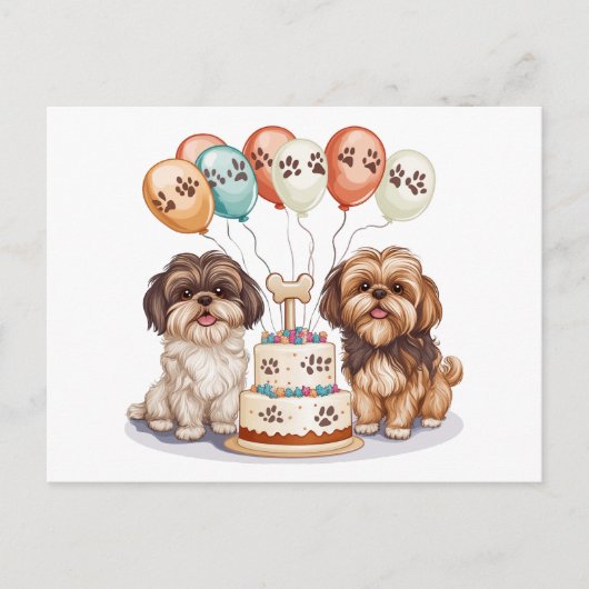 Verjaardag Shih Tzu Honden Verjaardagstaart Briefkaart (Voorkant)