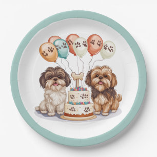 Verjaardag Shih Tzu Honden Verjaardagstaart Papieren Bordje