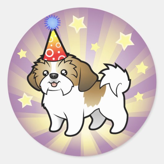 Verjaardag Shih Tzu (puppy cut) Ronde Sticker (Voorkant)