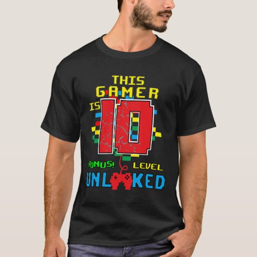 Verjaardag Shirt Video Game Unlocked Level 10 jaar (Voorkant)