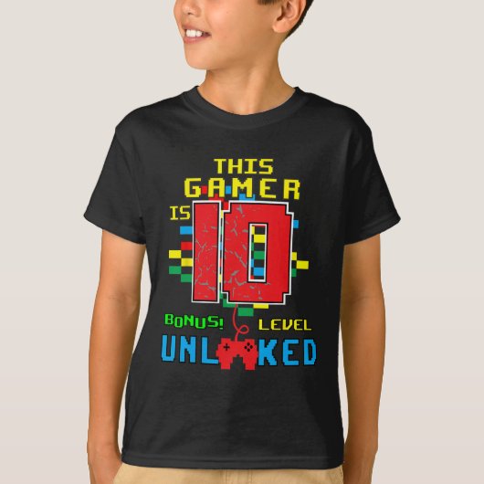 Verjaardag Shirt Video Game Unlocked Level 10 jaar (Voorkant)