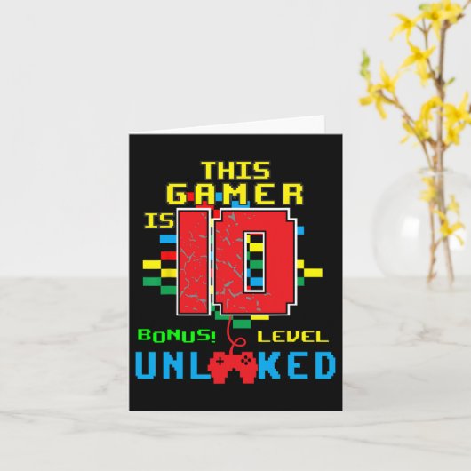 Verjaardag Shirt Video Game Unlocked Level 10 jaar Kaart (Gele Bloem)