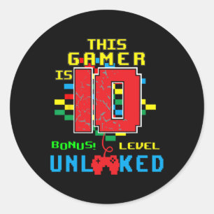 Verjaardag Shirt Video Game Unlocked Level 10 jaar Ronde Sticker