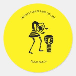 Verjaardag, Silhouette Geweldige Drumming Girl Ronde Sticker