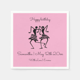 Verjaardag Silhouette Viering Dansers Roze Gift Servet