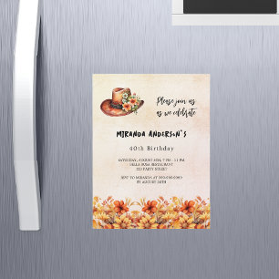 Verjaardag sinaasappel bloemen boho cowgirl pet lu magnetische uitnodiging
