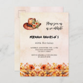 Verjaardag sinaasappel bloemen boho cowgirl pet uitnodiging briefkaart (Voorkant / Achterkant)