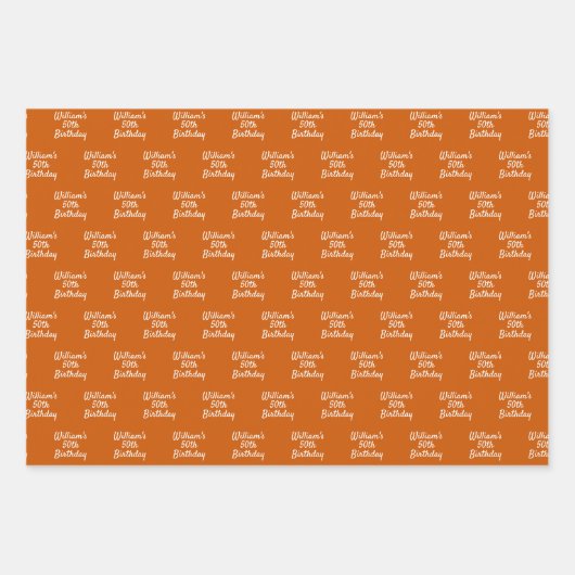 Verjaardag sinaasappel bruin roest naam inpakpapier vel (Voorkant)