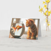 Verjaardag Sinaasappel Tabby Staren naar een goudv Kaart (Gele Bloem)