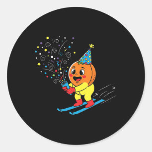 Verjaardag Skiën Oranje Feestconfetti Op De Pistes Ronde Sticker