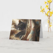 Verjaardag Sleeping Grey Cat Kaart (Gele Bloem)