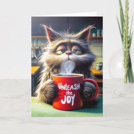 Verjaardag Sleepy Cat met rode Mok Kaart