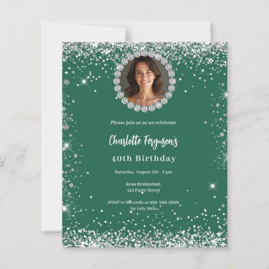 Verjaardag smaragdgroene diamant foto uitnodiging (Voorkant)