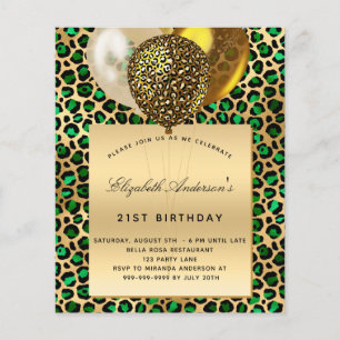 Verjaardag smaragdgroene luipaard gouden ballon bu flyer