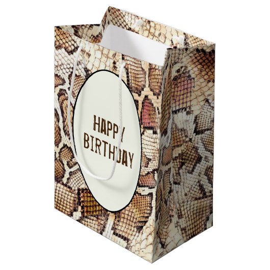 Verjaardag Snake Skin Print Medium Gift Bag Medium Cadeauzakje (Voorkant Gekanteld)