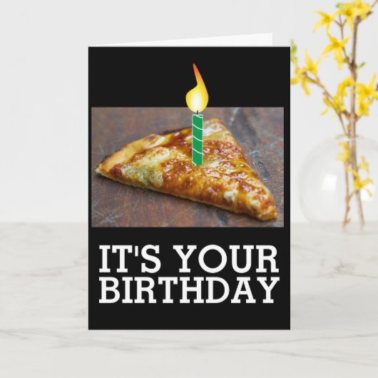 VERJAARDAG SNEETJE PIZZA MET KAARS KAART (Gele Bloem)