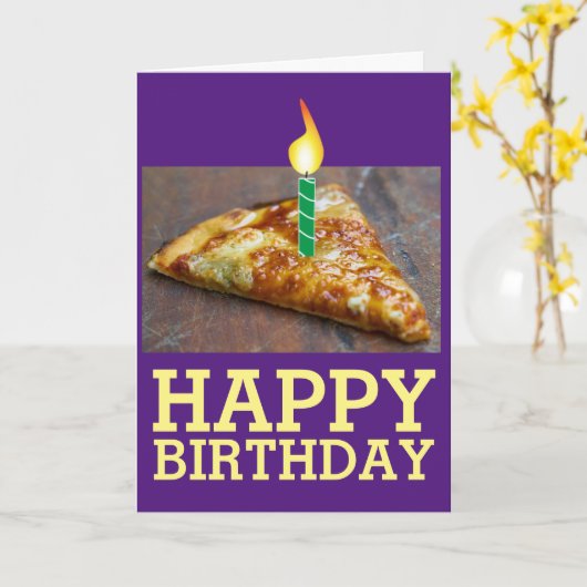 VERJAARDAG SNEETJE PIZZA MET KAARS KAART (Gele Bloem)