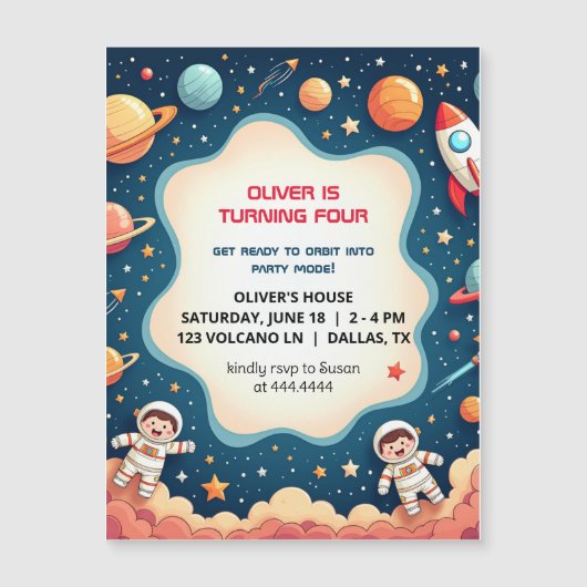 Verjaardag Space Boy Astronaut Magnetische Kaart (Voorkant)