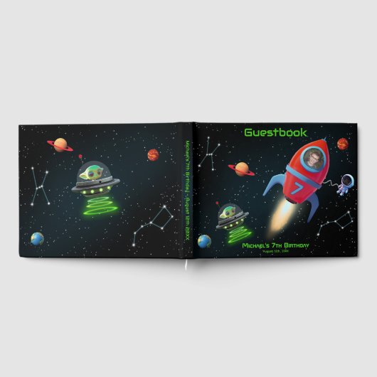 Verjaardag Space Rocket Foto | Astronaut UFO alien Gastenboek (Volledig)