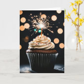 Verjaardag Sparkler Kaars In Een Chocolade Cupcake Kaart (Gele Bloem)