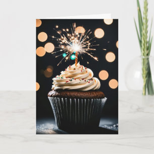 Verjaardag Sparkler Kaars In Een Chocolade Cupcake Kaart