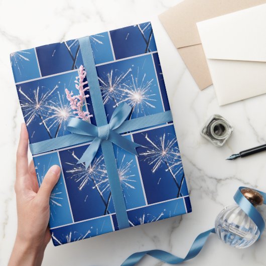 Verjaardag Sparklers op blauw Cadeaupapier (Geschenken)