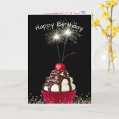 Verjaardag Sparklers op Cupcake Kaart (Gele Bloem)