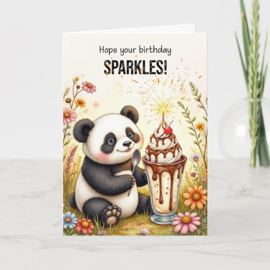Verjaardag Sparkles Panda met Ice Cream Sundae Kaart (Voorkant)