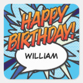 VERJAARDAG Speech Bubble Leuk Retro Stripboek Vierkante Sticker (Voorkant)