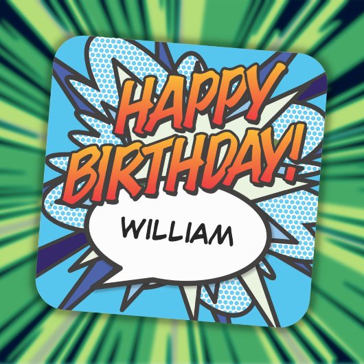 VERJAARDAG Speech Bubble Leuk Retro Stripboek Vierkante Sticker