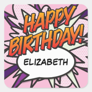 VERJAARDAG Speech Bubble Leuk Retro Stripboek Vierkante Sticker