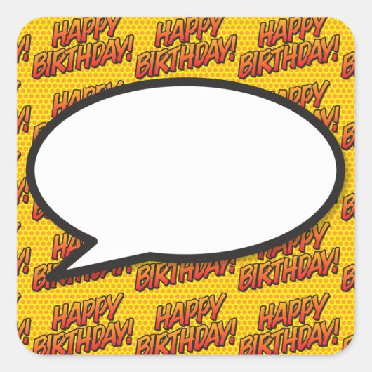 Verjaardag Speech Bubble Leuk Stripboek Vierkante Sticker (Voorkant)