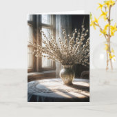 Verjaardag Spring Poesje Willow Bouquet Kaart (Gele Bloem)