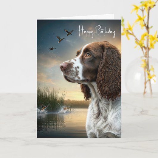 Verjaardag Springer Spaniel Met Eenden Kaart (Gele Bloem)