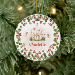 Verjaardag sprookjestuin betoverde aardbei  keramisch ornament