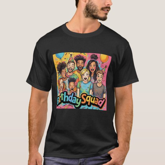 Verjaardag Squad Kleurrijke Vrienden Party T-shirt (Voorkant)