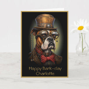 Verjaardag Steampunk Boxer Dog Custom Naam Tekst 1 Kaart