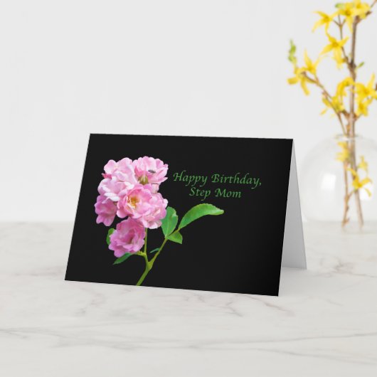Verjaardag, Step Mom, Roze Tuin Rozen op Zwart Kaart (Gele Bloem)