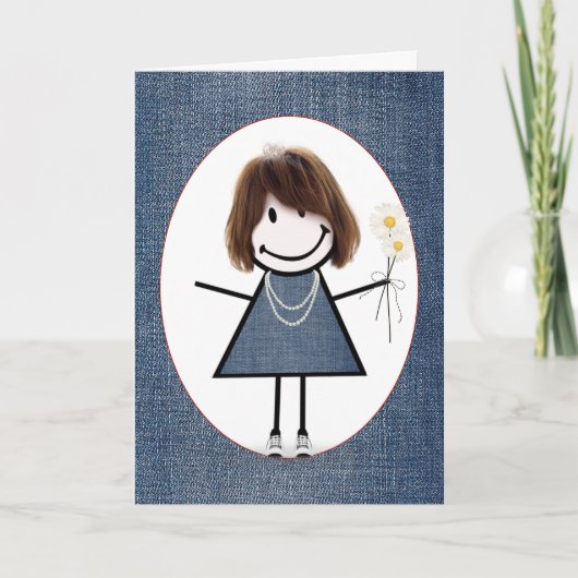 Verjaardag Stick Figure Meisje Kaart (Voorkant)