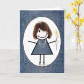 Verjaardag Stick Figure Meisje Kaart (Gele Bloem)