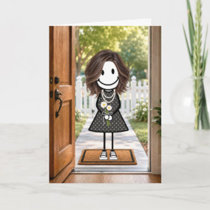 Verjaardag Stick Figure Meisje met Madeliefjes Boe Kaart