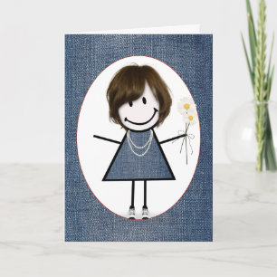 Verjaardag Stick Figure Meisje met Madeliefjes  Kaart